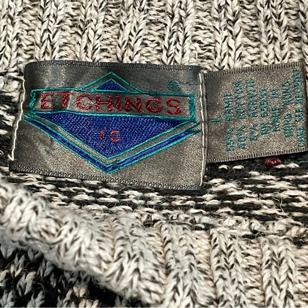 Vintage 90s Etchings Heavy Knit Crewneck Sweater Large Striped Optical Illusion - Picture 5 of 16